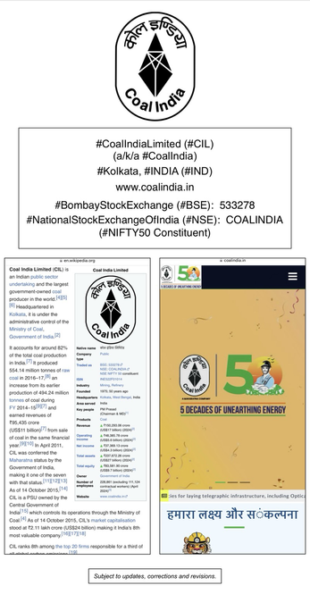 Wikipedia article and company website information for Coal India Limited (Kolkata, India).