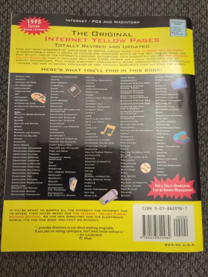 The back of the book shows the book costed $29.95 (physical printed, not a sticker price). As well as a list of categories listed within.