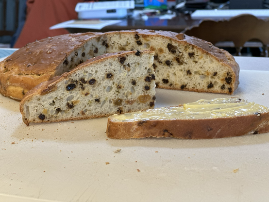 Soda bread cut and buttered