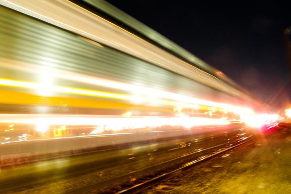 Streams of light, as trains pass.