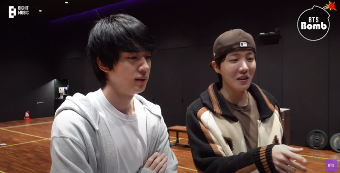 Jin and Hobi working on the dance challenge. I love them.