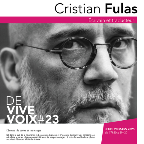 Visuel de l'affiche de la rencontre De Vive Voix n°23 rencontre avec Cristian Fulas le jeudi 20 mars à 17h30