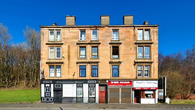 A lone Glasgow tenement left standing after all the others on the street were demolished in the 1960s.