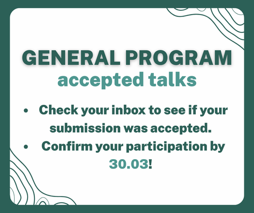 General program accepted talks notice with instructions to check inbox and confirm participation by March 30.
