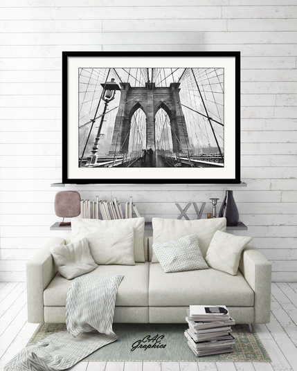 Framed Brooklyn Bridge BW