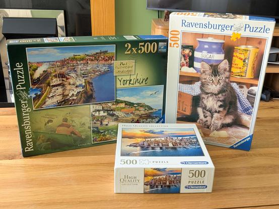 Three more puzzles, no London themes this time. Instead we have a two-pack of local Yorkshire towns, a tabby kitten in a kitchen, and a photo of New York.