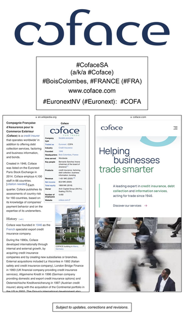 Wikipedia article and company website information for Coface S.A. (Bois-Colombes, France).