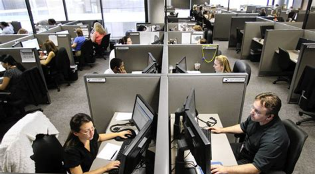 Humans in office cubicles