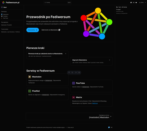 Screenshot wersji roboczej strony Fediwersum.pl