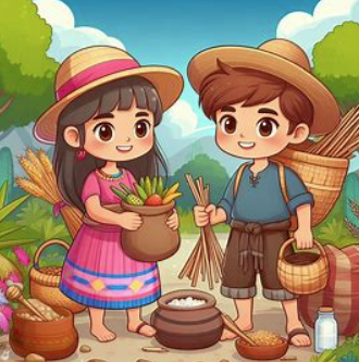 two people gathering things