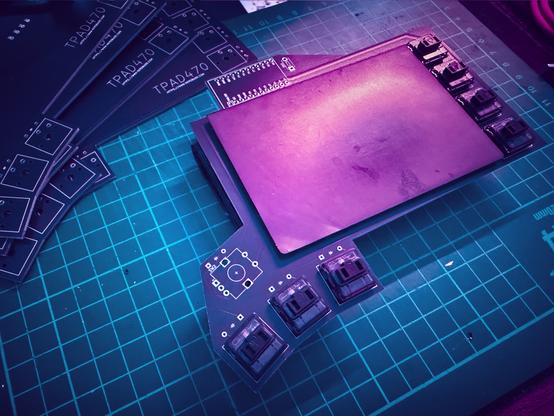 A PCB with a thinkpad T470 trackpad and some low profile switches