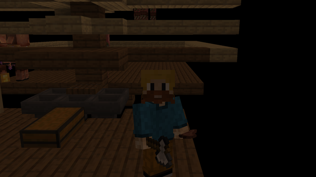 Minecraft dude (me!) in front of a thrown-together mess of a zombie piglin-based gold farm