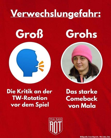 Verwechslungsgefahr: Groß = die Kritik an der TW-Rotation vor dem Spiel. Grohs = Das starke Comeback von Mala.