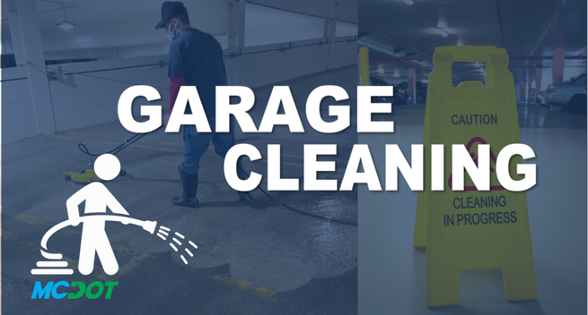 picture of people cleaning parking garages along with mcdot logo and artwork