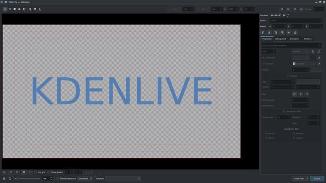 A screenshot of Kdenlive's Title editor.