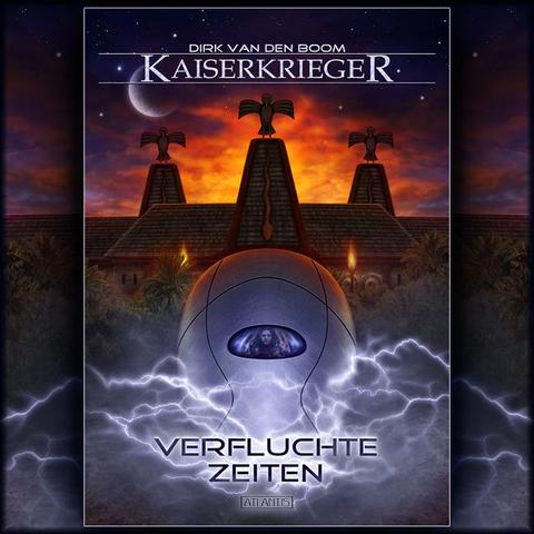 Cover des Romans VERFLUCHTE ZEITEN. Eine Zeitmaschine mit Blitzen vor einem historischen afrikanischen Palast.