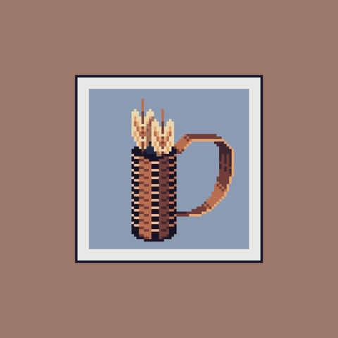 64x64 pixel art of a leather quiver with two arrows.