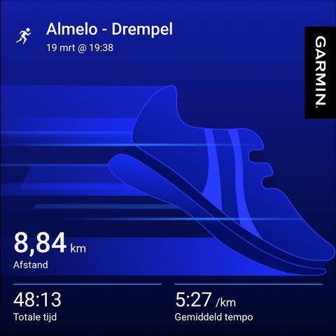 Statistics of a run: 8,84 km in 48:13 (5:27/km)