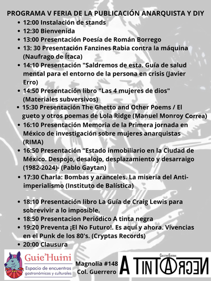 Programa del evento V Feria de la publicación anarquista y DIY