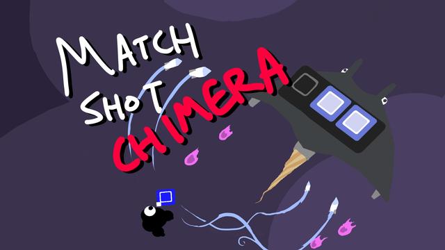 A chimeric blob shooting a mecharay for Match Shot Chimera’s title screen in a quick gameplay paintover