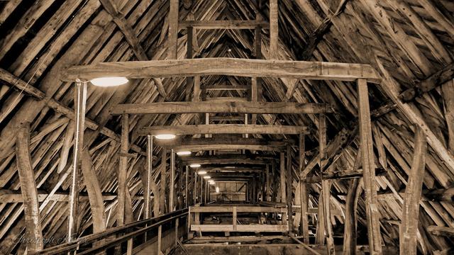 Roof construction of the nave at Salisbury Cathedral (sepia picture)