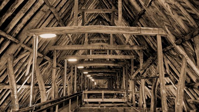 Roof construction of the nave at Salisbury Cathedral (sepia picture)