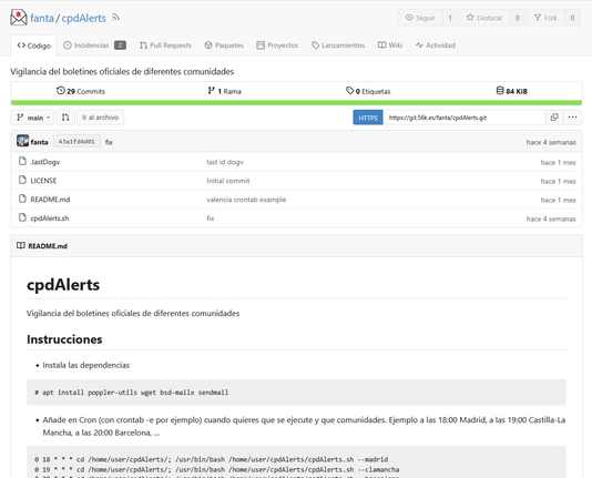 captura del repositorio git de cpdalerts