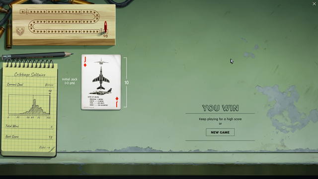 98 points in Cribbage Solitaire