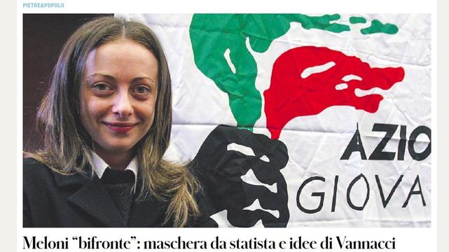 Giorgia Meloni begann ihre politische Karriere 1992 bei der "Fronte della Gioventù" der Jugendorganisation der faschistischen "Movimento Sociale Italiano" (MSI) und wurde 1996 Landesvorsitzende der "Azione Studentesca" der "Alleanza Nazionale". Screenshot: ilfattoquotidiano.it (Bild: Screenshot: ilfattoquotidiano.it)
