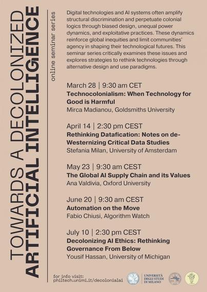 Program of the online seminar series "Towards a Decolonized Artificial Intelligence"