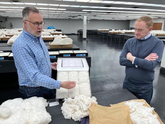 Learning how cotton is graded based on length, color, and quality.