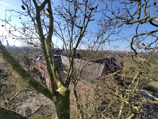 Das Bild zeigt eine Ansicht von einer Stadt aus einer erhöhten Position, vermutlich aus einem Baum. Im Vordergrund sind die kahlen Äste eines Baumes mit grünen Flecken zu sehen, die die Sonne reflektieren. Im Hintergrund erstreckt sich eine Stadt mit mehreren Gebäuden, die aus rotem Backstein und mit dunkelbraunen Dächern bestehen. Die Gebäude haben mehrere Stockwerke und sind dicht beieinander gebaut. Einige Dächer haben Schiefer, während andere mit Flachdächern versehen sind. Im Hintergrund sind weitere Gebäude und ein Kirchturm zu erkennen, der sich von den anderen Gebäuden abhebt. Der Himmel ist klar und blau, und es scheint ein sonniger Tag zu sein. Die Landschaft um die Stadt herum ist grün und weitet sich bis zum Horizont aus.

Bereitgestellt von @altbot, privat und lokal generiert mit Ovis2-8B

🌱 Energieverbrauch: 0.222 Wh
