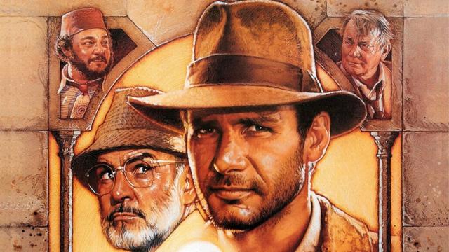 Cinematic advertising poster graphic for Indiana Jones and the Raiders of the Lost Arc