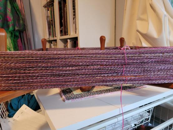 Skein of yarn on swift.