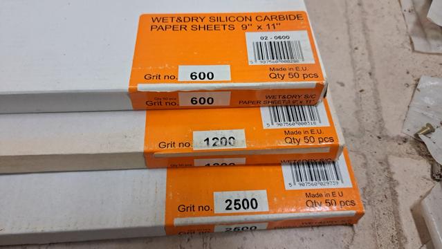 Besides 600 grit, I also have 1200 and 2500 grit. I hope that is fine enough to provide a surface that buffs and polishes quickly.