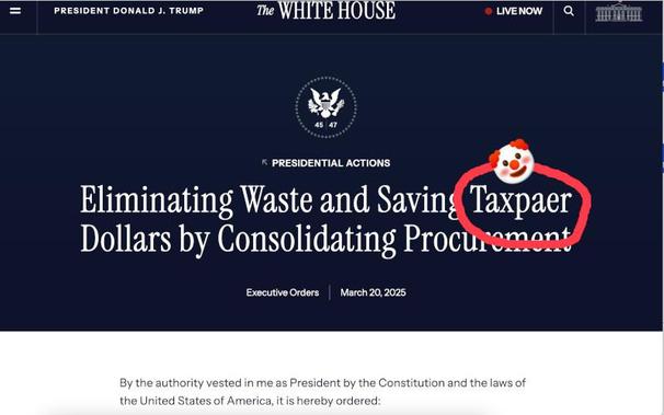 screen shot of whitehouse dot gov headline promising "Eliminating Waste and Saving Taxpaer Dollars by Consolidating Procurement"