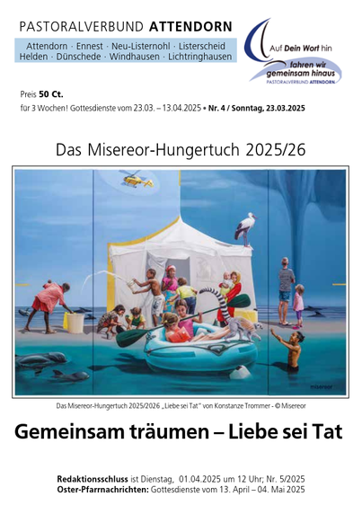 Cover des Pfarrbriefs, mit dem Misereor-Hungertuch 2025.