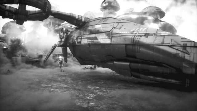 Spaceship at the site of a battle