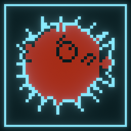 A square achievement icon for Steam. There is a glowing cyan border, and an angry red spiky pufferfish within!