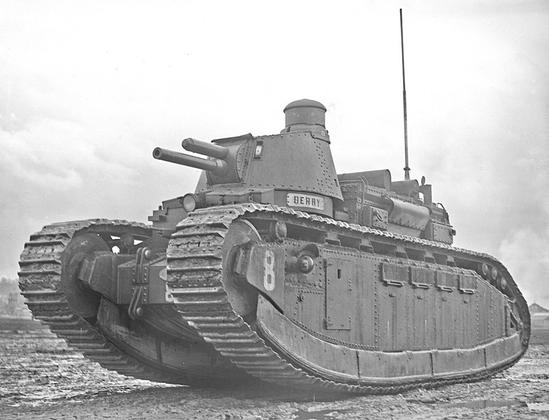 The Char 2C. Imagine attaching a fairly regular 1920s tank to a bicycle pump and then inflating it nearly to bursting point. It's not clear just how big it is in this image - until you notice the regular-sized door in the side. The entire contraption is over four metres high.