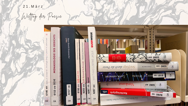 Regalbrett in der UB Alte Münze mit Literatur zur Lyrik