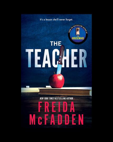 Book cover with knife in apple.