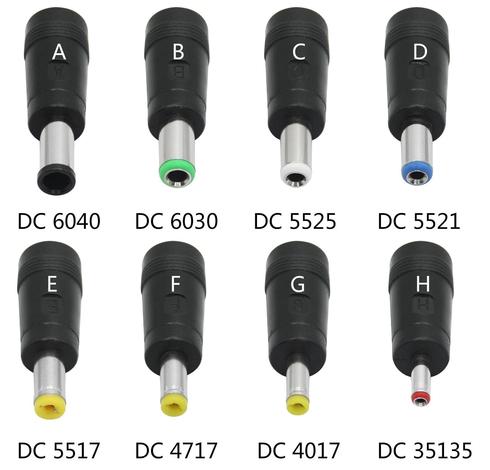 8 common tips for DC power supplies from 6mmx4mm down to 3.5mm x 1.35mm. 5521 is 5.5mm x 2.1mm, very common