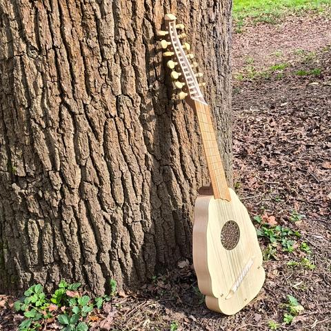 An Orpharion I built, resting against a tree in the spring sunshine (front view).