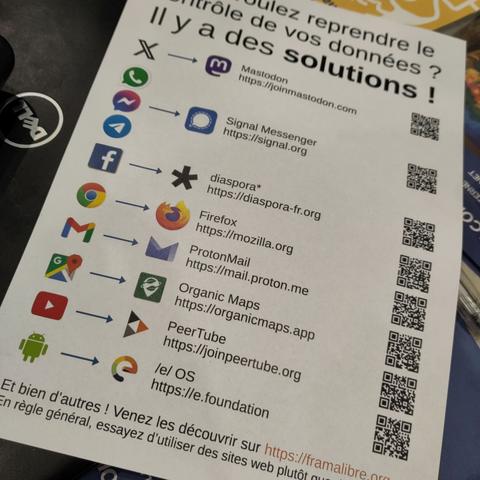 affiche listant les alternatives dans le numérique avec un QRcode vers la solution