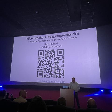 Bert Hubert on stage for his presentation.