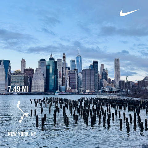 Manhattan as seen from Brooklyn Bridge Park around sunrise, 7.49 miles run