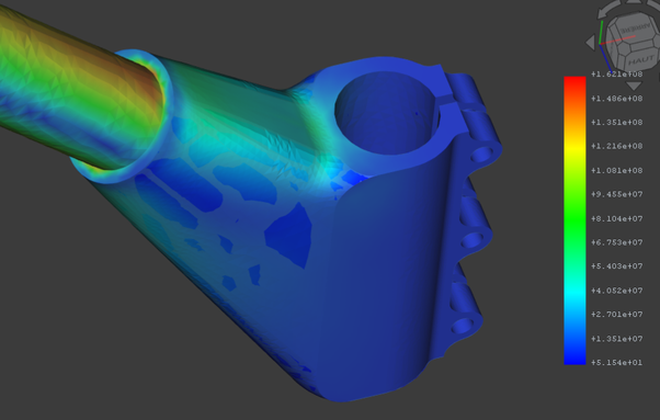 Illustration calcul potence vélo couché sous Freecad avec ccx.