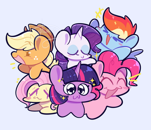 Art of the Mane Six drawn in a silly style all bundled together.