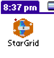 Icon of the game StarGrid, showing a spaceship and stars on a hexagonal background